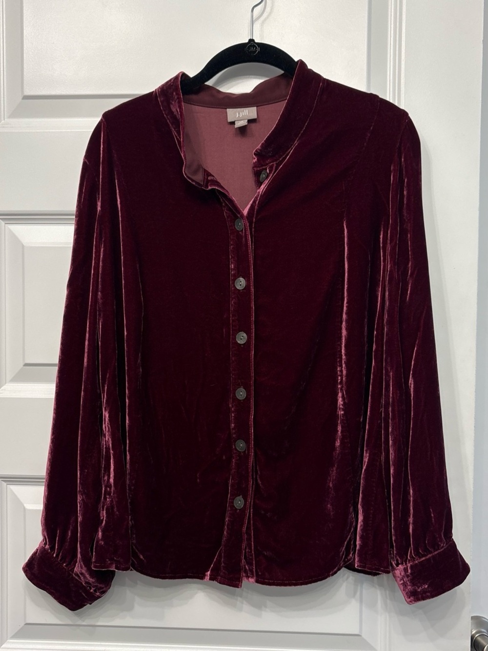 J. Jill Velvet Button-Down Blouse in Deep Wine